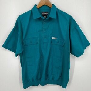 Members Only Short Sleeve Button Shirt Men's L Green Pullover Pockets Vtg 90s